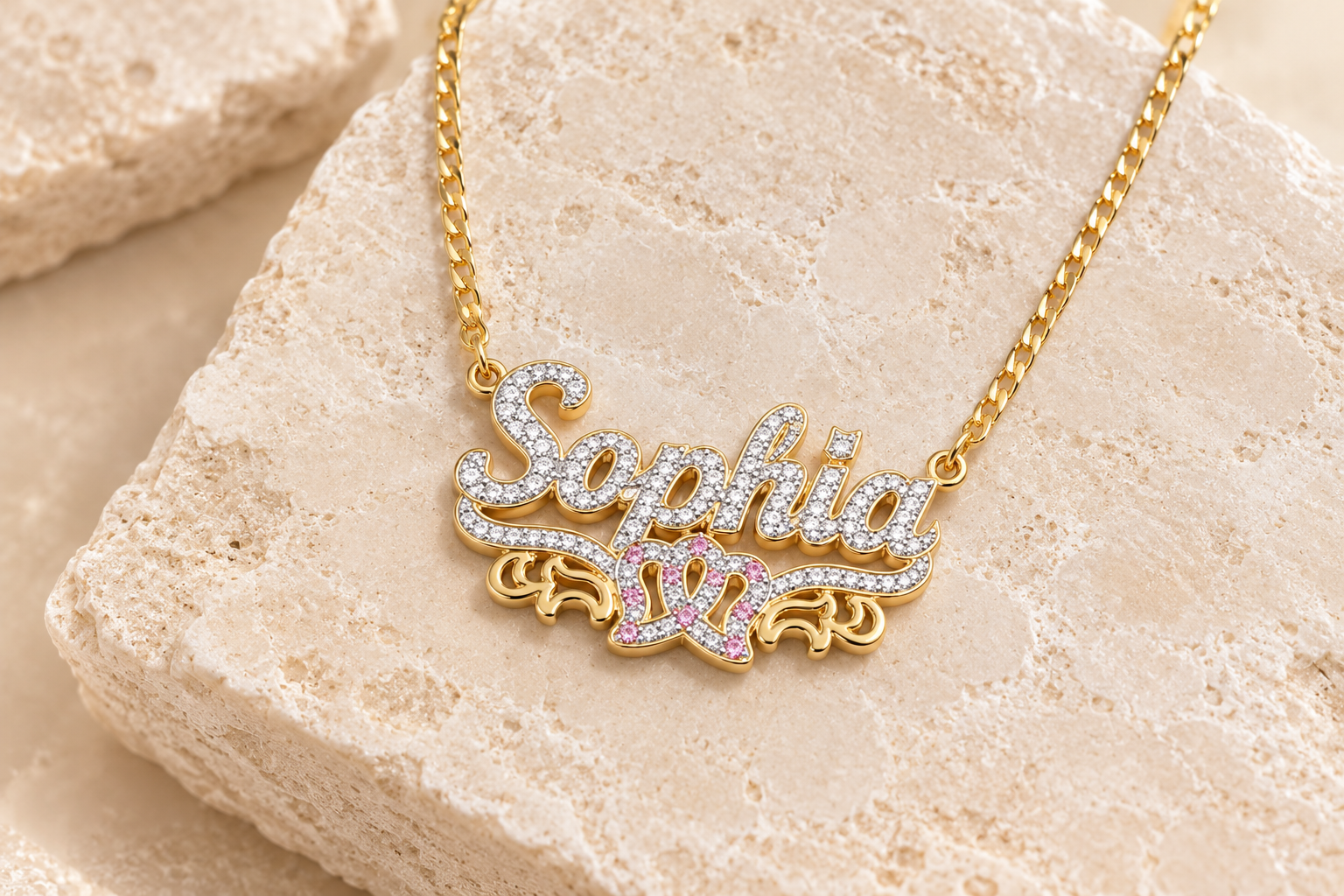 Double Plated Heart Name Necklace