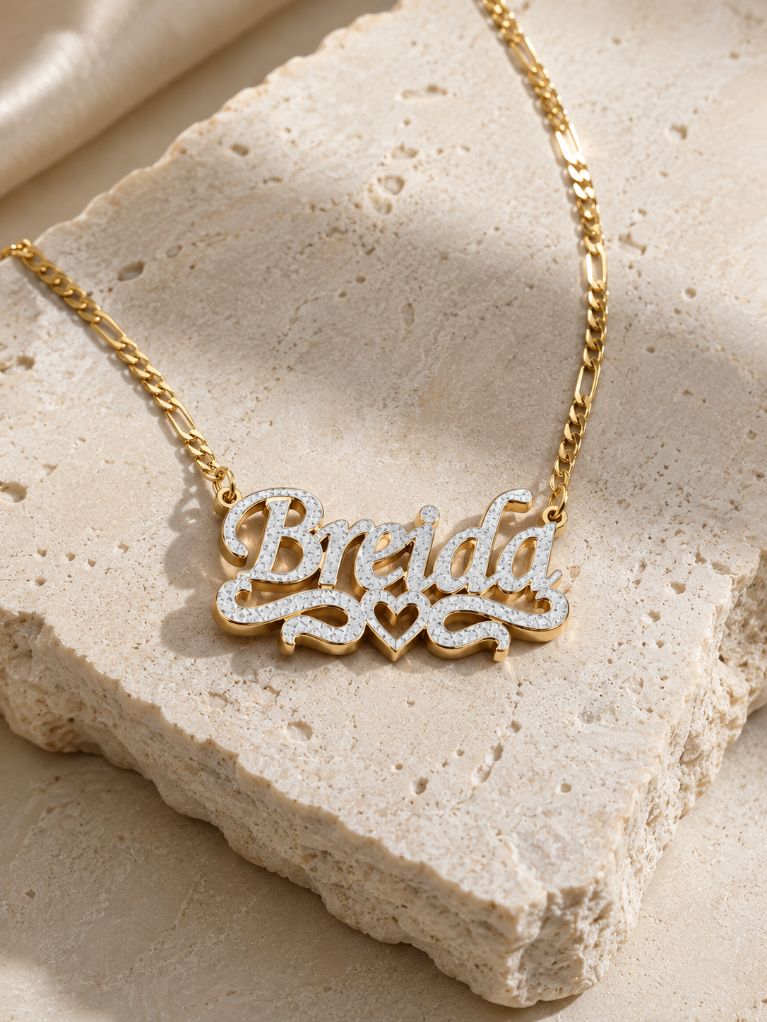 Iced Heart Necklace, Custom Name