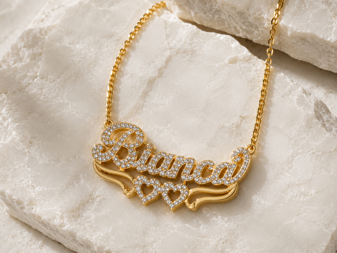 Heart Name Necklace, Double Plated