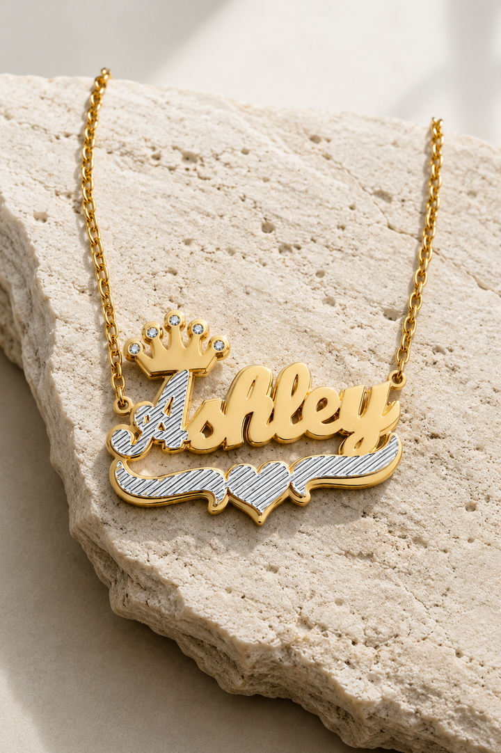 Crown Name Necklace, Two-Tone