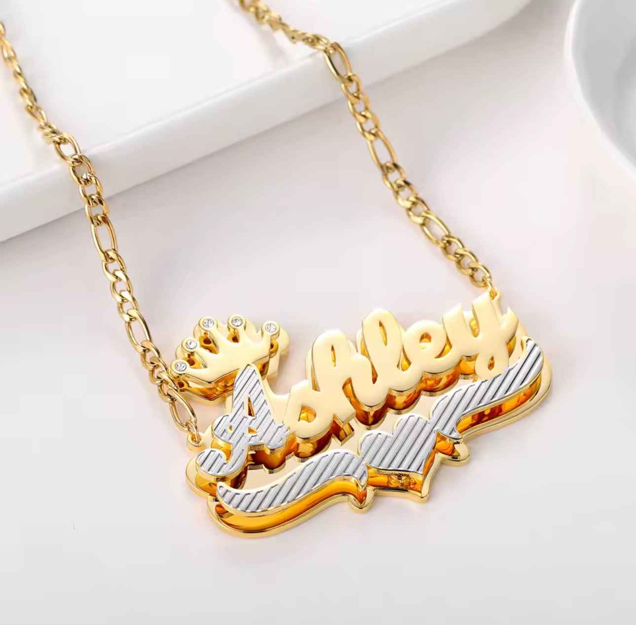 Double Layer Two Tone Crown Pendant Necklace - MeekslxCollection