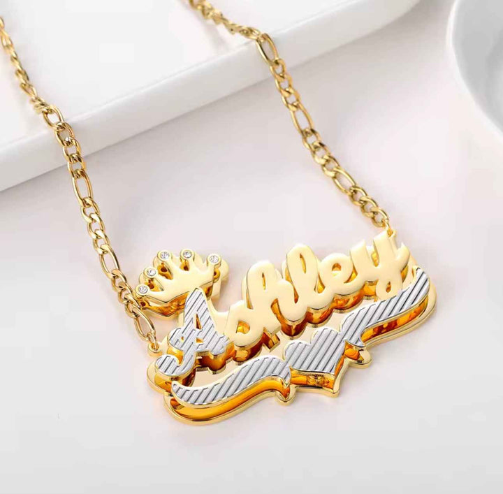 Double Layer Two Tone Crown Pendant Necklace - MeekslxCollection