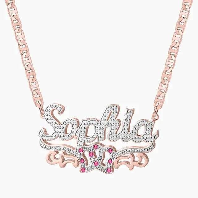 Double Plated Heart Duo Name Necklace – Clip Chain - MeekslxCollection