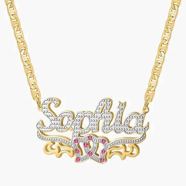 Double Plated Heart Duo Name Necklace – Clip Chain - MeekslxCollection