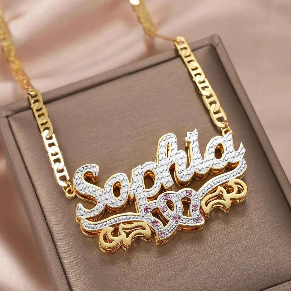Double Plated Heart Duo Name Necklace – Clip Chain - MeekslxCollection