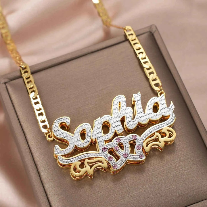 Double Plated Heart Duo Name Necklace – Clip Chain - MeekslxCollection