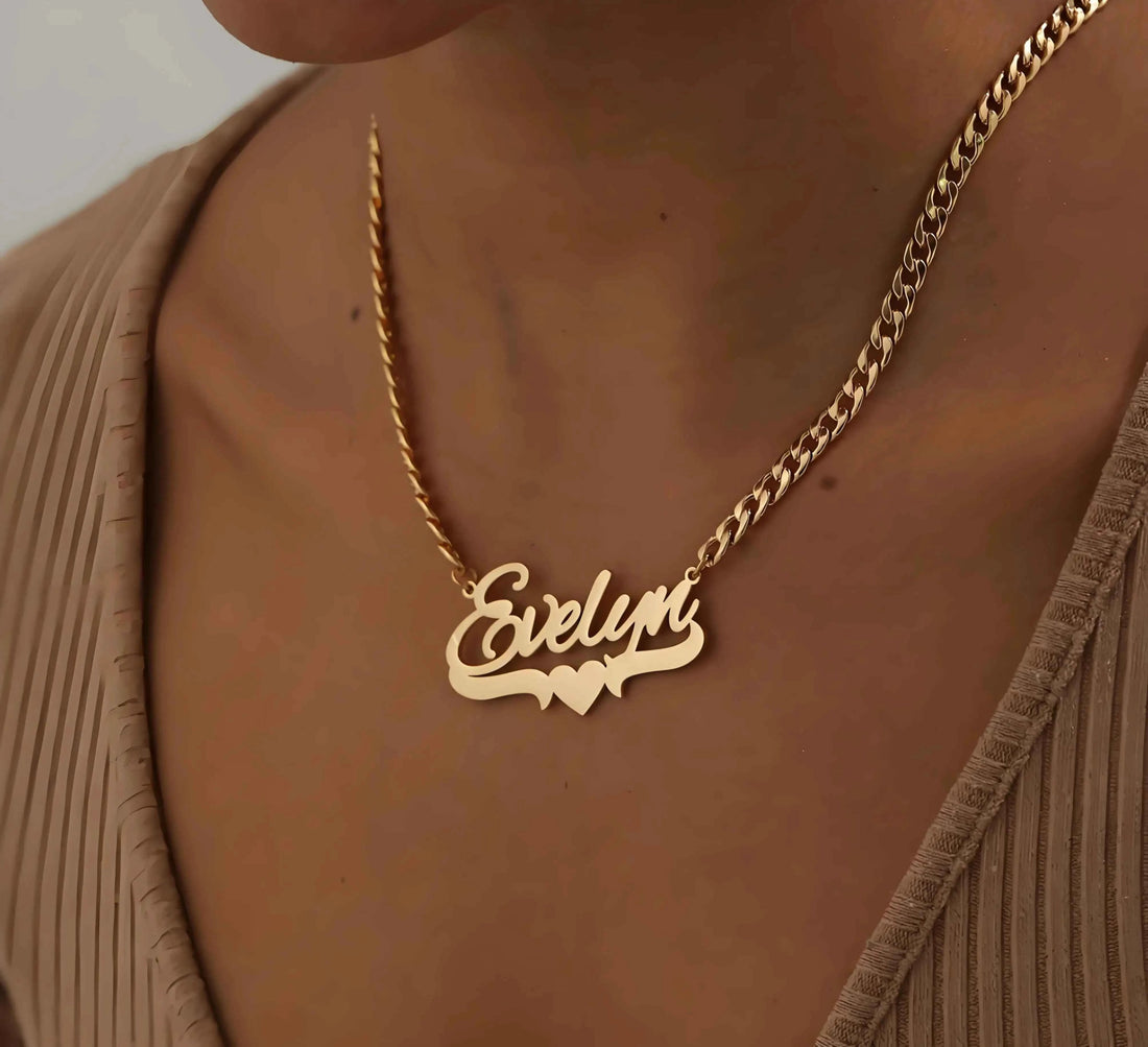 Double Plated Heart Name Necklace – Cuban Chain - MeekslxCollection