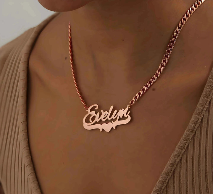 Double Plated Heart Name Necklace – Cuban Chain - MeekslxCollection