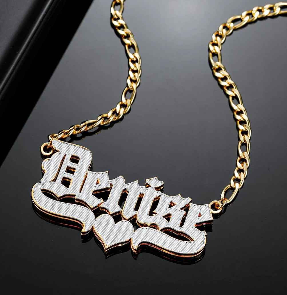 Figaro Chain Gothic Name Pendant Necklace - MeekslxCollection