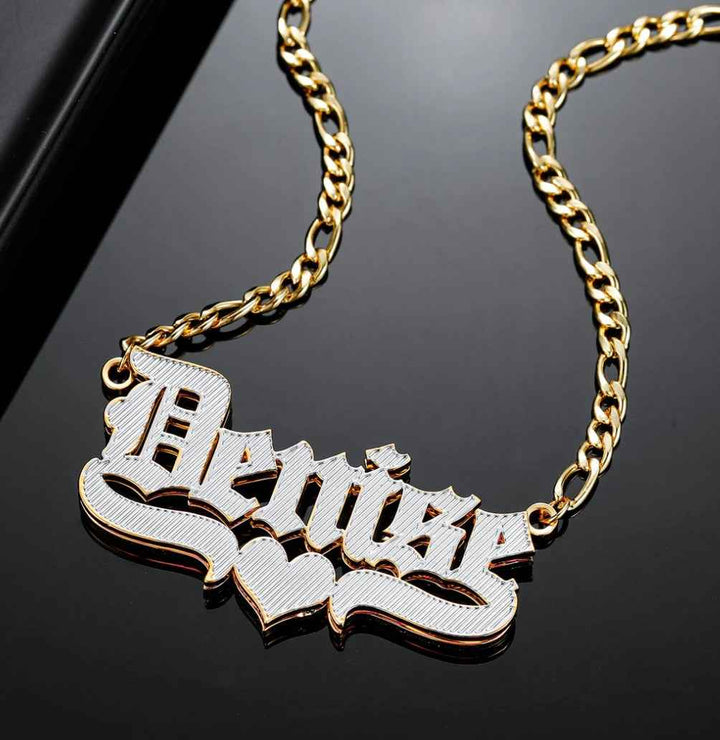 Figaro Chain Gothic Name Pendant Necklace - MeekslxCollection